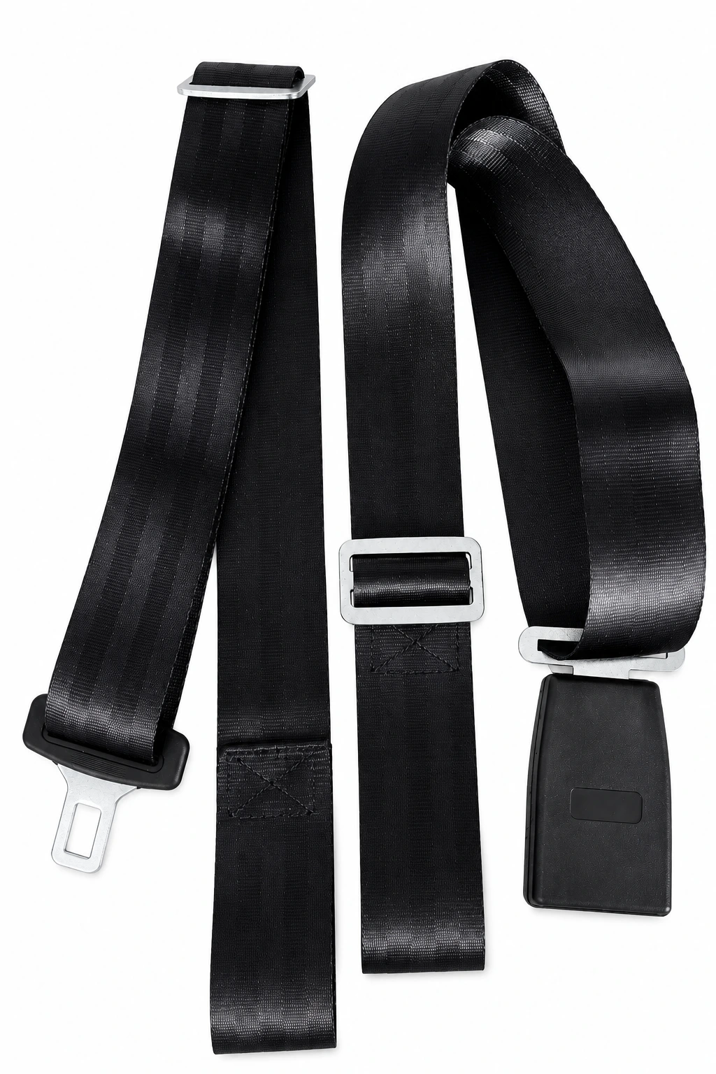 Heavy-duty loop-end stretcher safety belt uncoupled components and latch mechanism